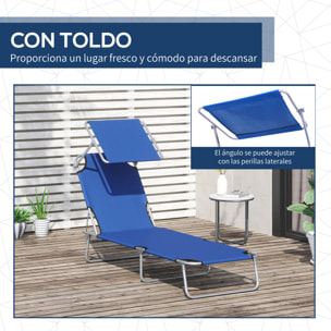 Tumbona Plegable Tumbona de Jardín Exterior Reclinable con Toldo Desmontable con Ángulo Regulable Respaldo Ajustable en 4 Niveles para Terraza Piscina Patio 187x58x36 cm Azul