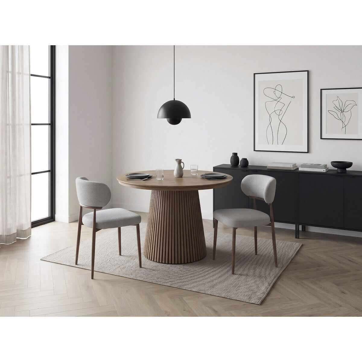 Lot de 2 chaises de salle à manger imitation bois "Elora" - Gris clair