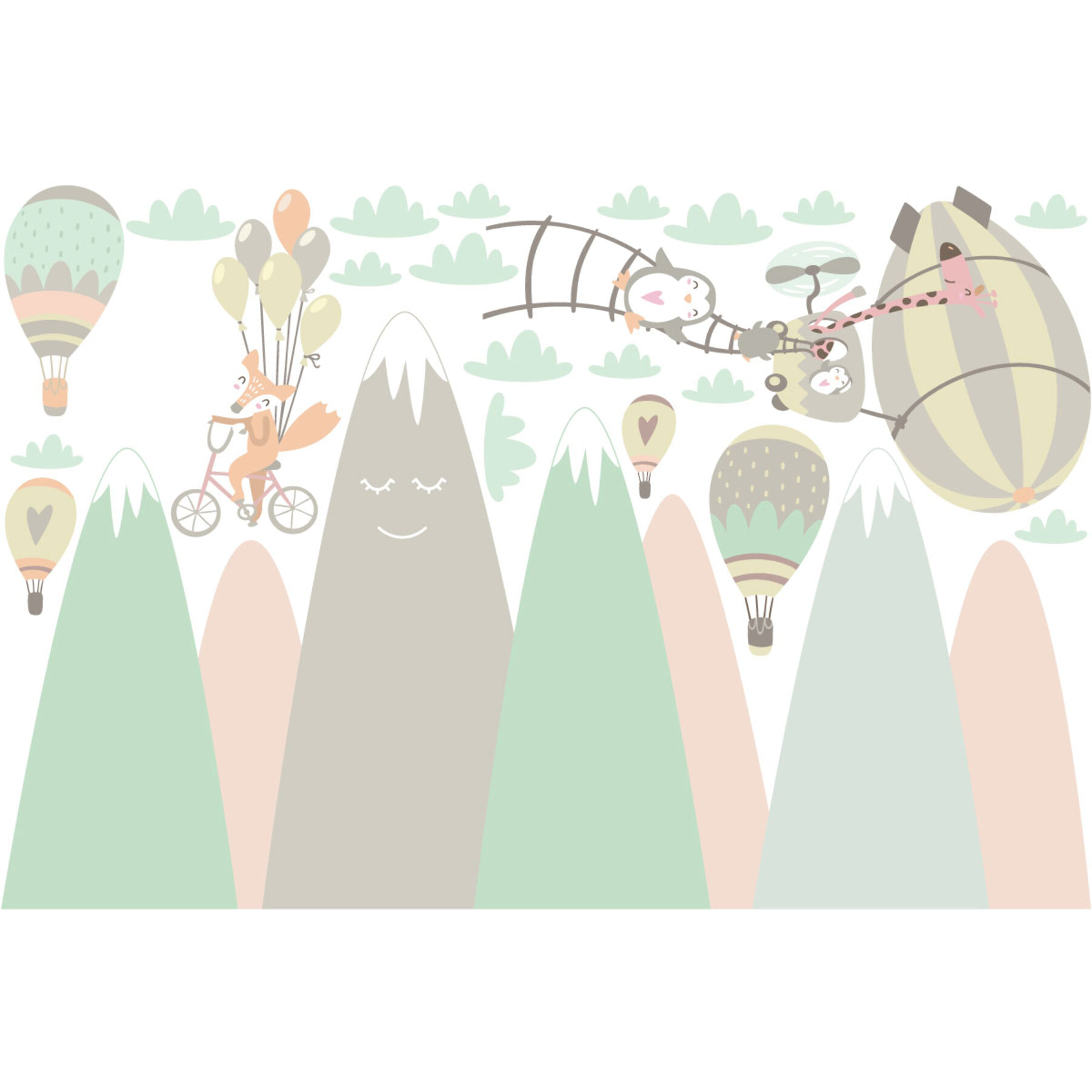 Stickers muraux enfants - Décoration chambre bébé - Autocollant Sticker mural géant enfant montagnes scandinaves ANIMAUX JOUEURS