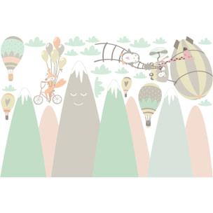 Stickers muraux enfants - Décoration chambre bébé - Autocollant Sticker mural géant enfant montagnes scandinaves ANIMAUX JOUEURS