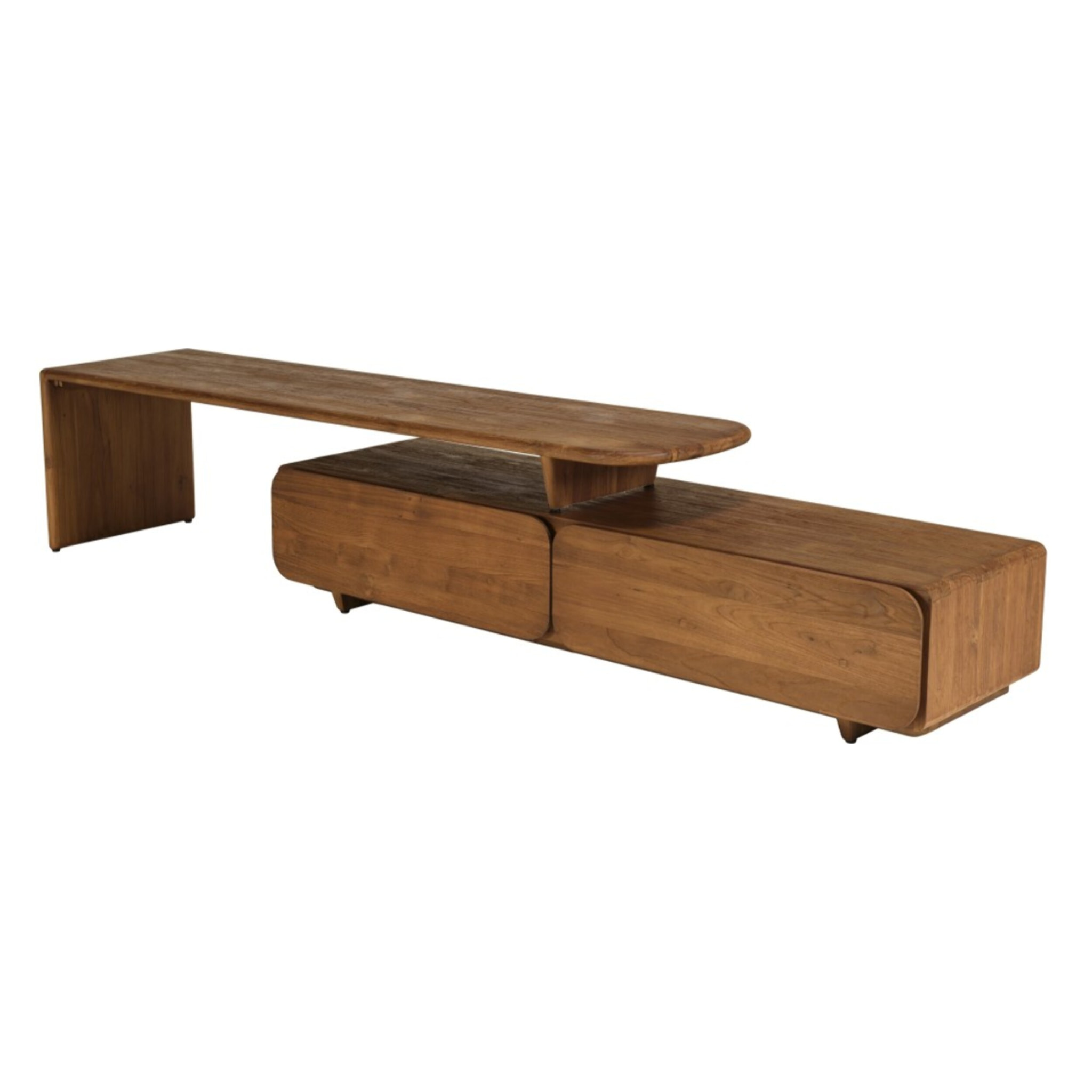 SIXTINE - Meuble TV 2 tiroirs 160x40cm en bois de teck recyclé