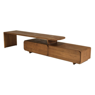 SIXTINE - Meuble TV 2 tiroirs 160x40cm en bois de teck recyclé