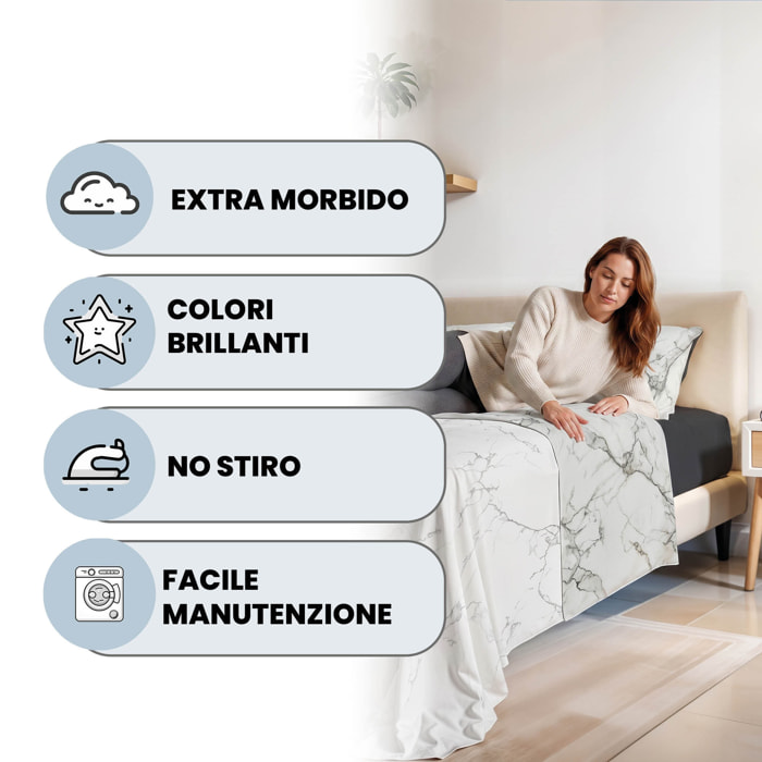 COMPLETO LETTO FASHION, 100% Microfibra, No Stiro - MARBLE
