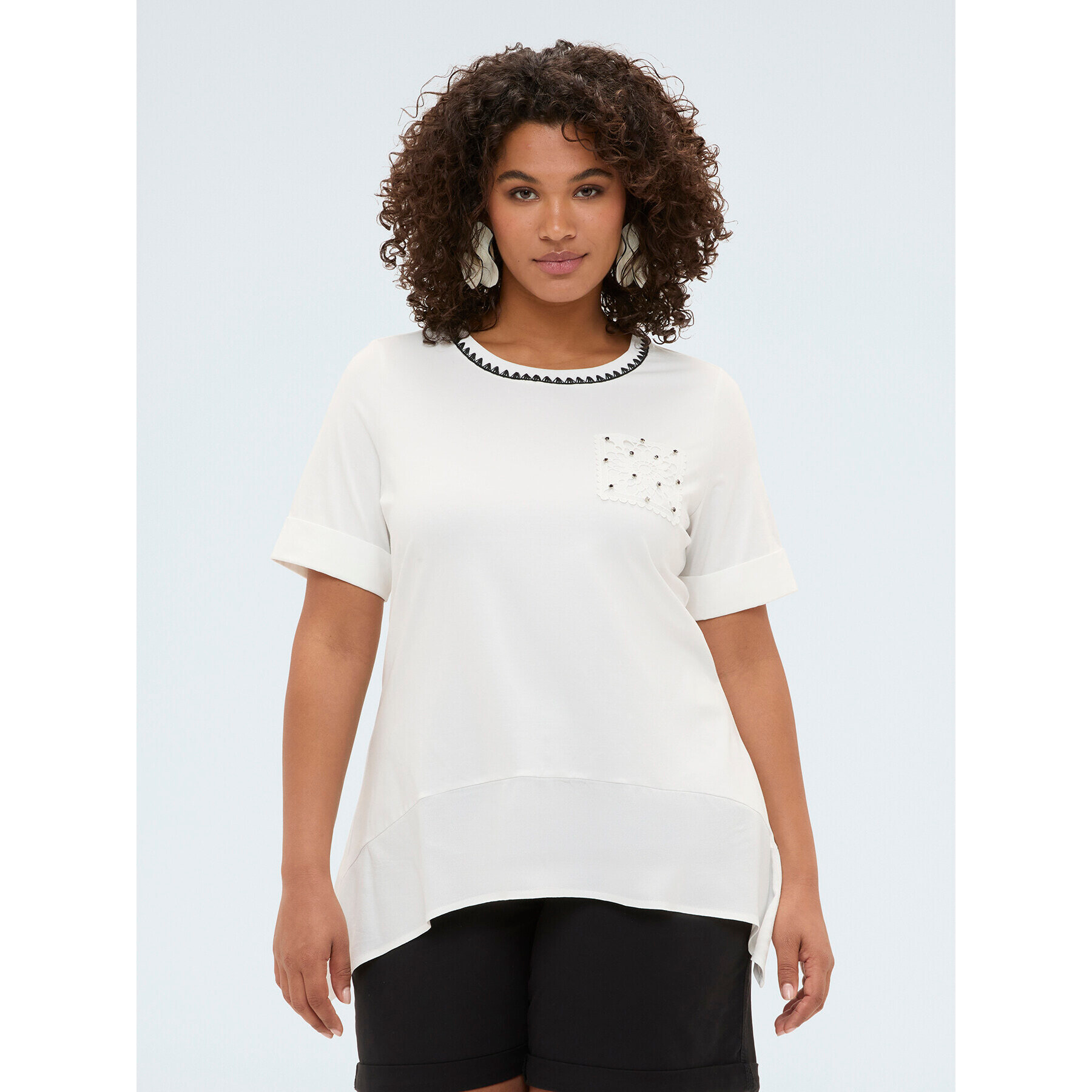 Fiorella Rubino - Camiseta de punto con detalle de ganchillo - Blanco