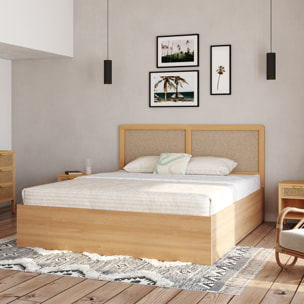 Lit coffre Eve avec sommier et tête de lit en cannage - Bois