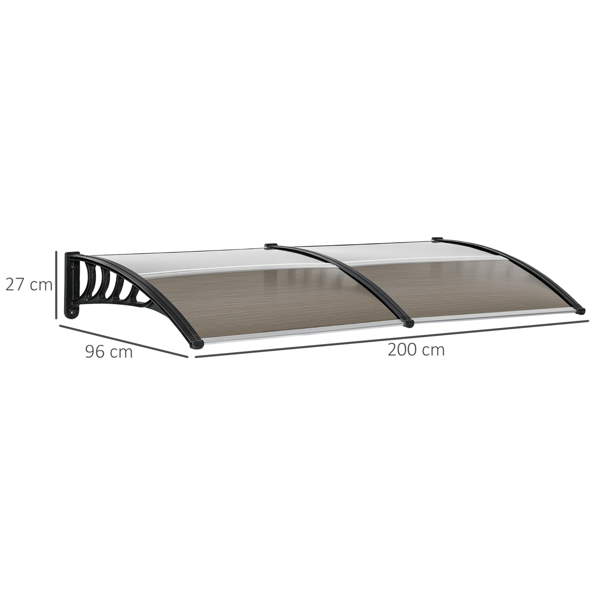 Tejadillo de Protección 200x96 cm Marquesina Exterior para Puertas y Ventanas contra Sol y Lluvia con Soporte de PP Policarbonato Marrón