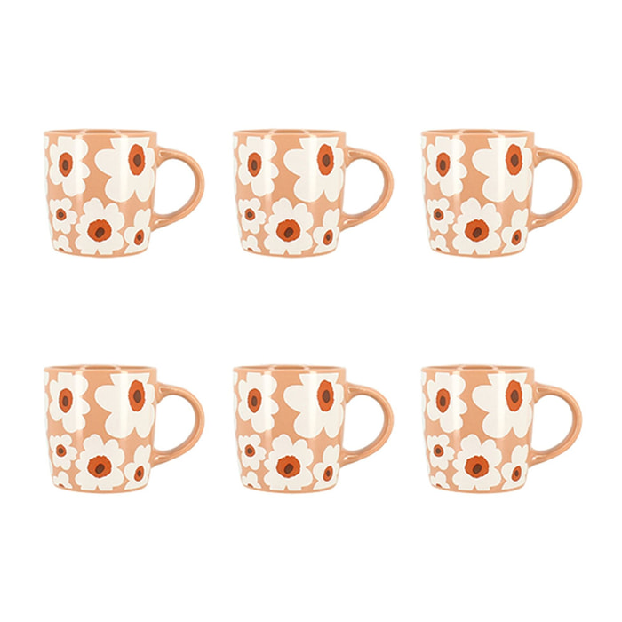 Lot de 6 mugs en grès avec motifs à fleurs MARGUERITE