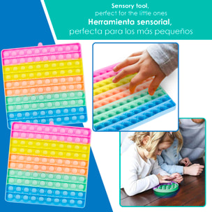 Bubble Pop It, 20 cm. quadrato multicolore. Giocattolo sensibile antistress, bolle di silicone da spremere e premere. Colore casuale
