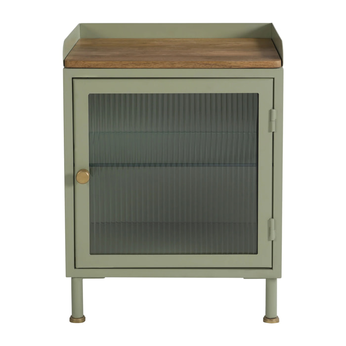 Table de chevet en verre, métal et bois 1 porte - Marnie