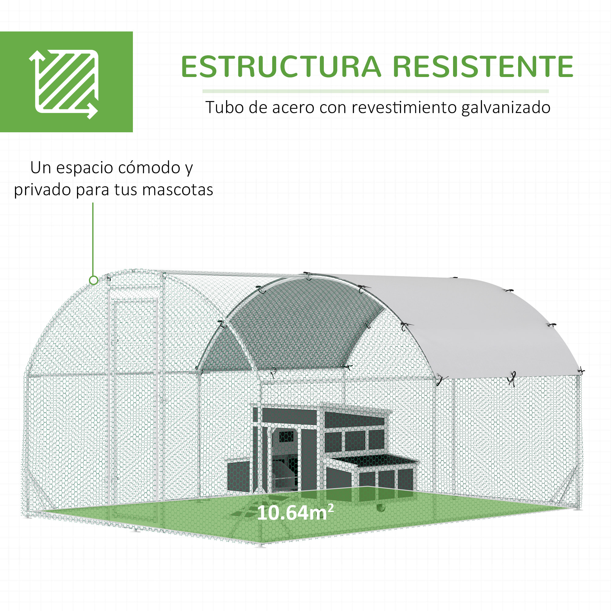 Conjunto de 1 Gallinero de Madera con Ventana Puerta Nido 147x93,5x89,5 cm y 1 Gallinero para Exterior Grande de Acero Galvanizado 280x190x197 cm