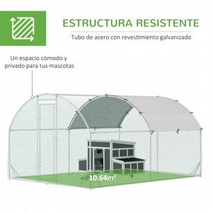 Conjunto de 1 Gallinero de Madera con Ventana Puerta Nido 147x93,5x89,5 cm y 1 Gallinero para Exterior Grande de Acero Galvanizado 280x190x197 cm