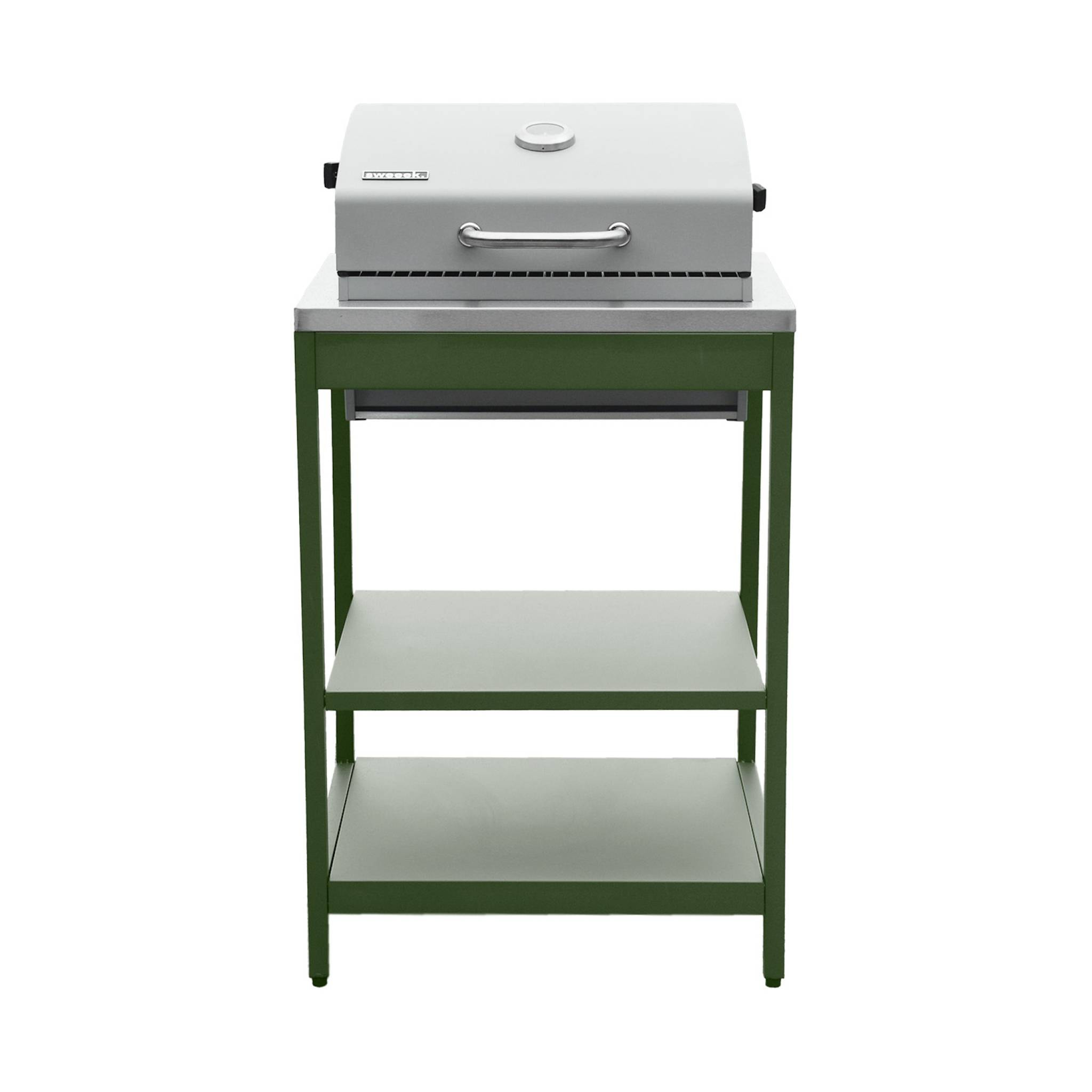 Barbecue grill charbon de bois vert Naxos grille chromée 2 étagères