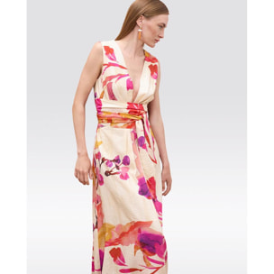 Abito con scollo a V e cintura regolabile con stampa floreale