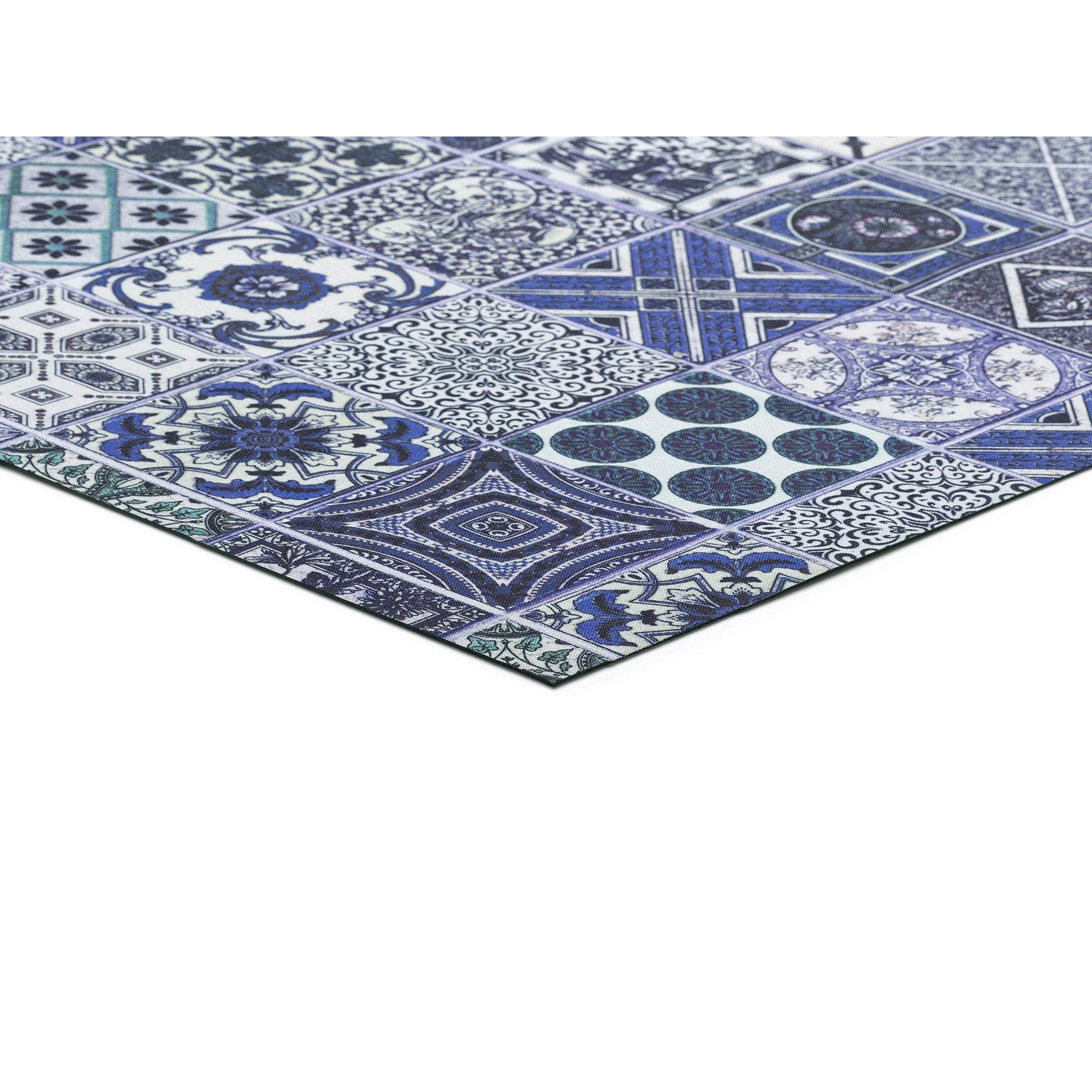 SPRINTY Alfombra vinílica de cocina diseños bohemios en azul, varias medidas disponibles.