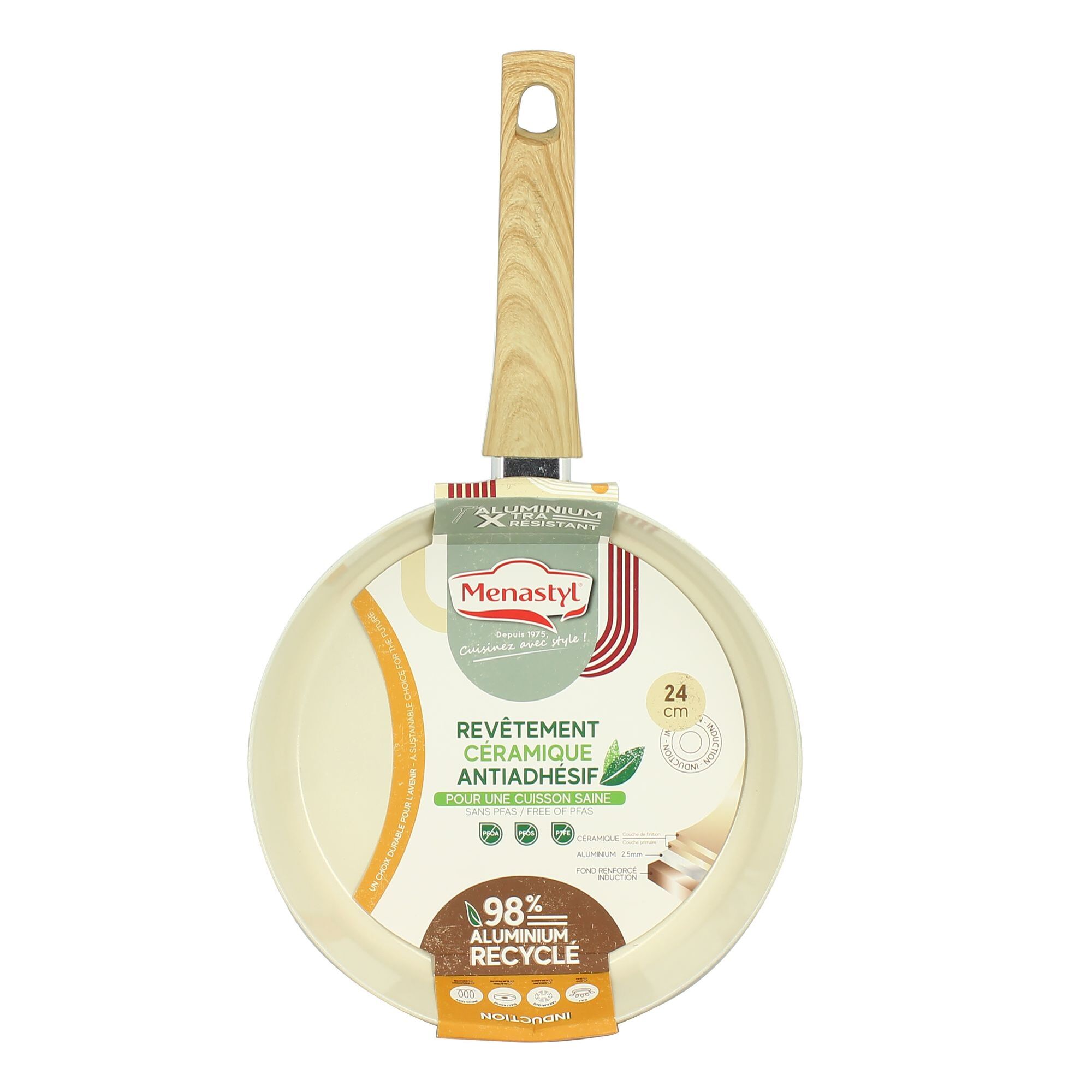 Poêle 24cm avec revêtement céramique crème - tous feux COLORAMA