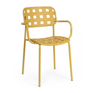 Set di 4 sedie CLOVER in polipropilene giallo e struttura acciaio, con braccioli