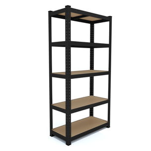 2 Scaffali In Metallo E MDF Scaffale Alta Portata Fino a 875 kg 5 Ripiani Regolabili Garage Officina Cantina Magazzino Modulare 180 x 90 x 40 cm Nero