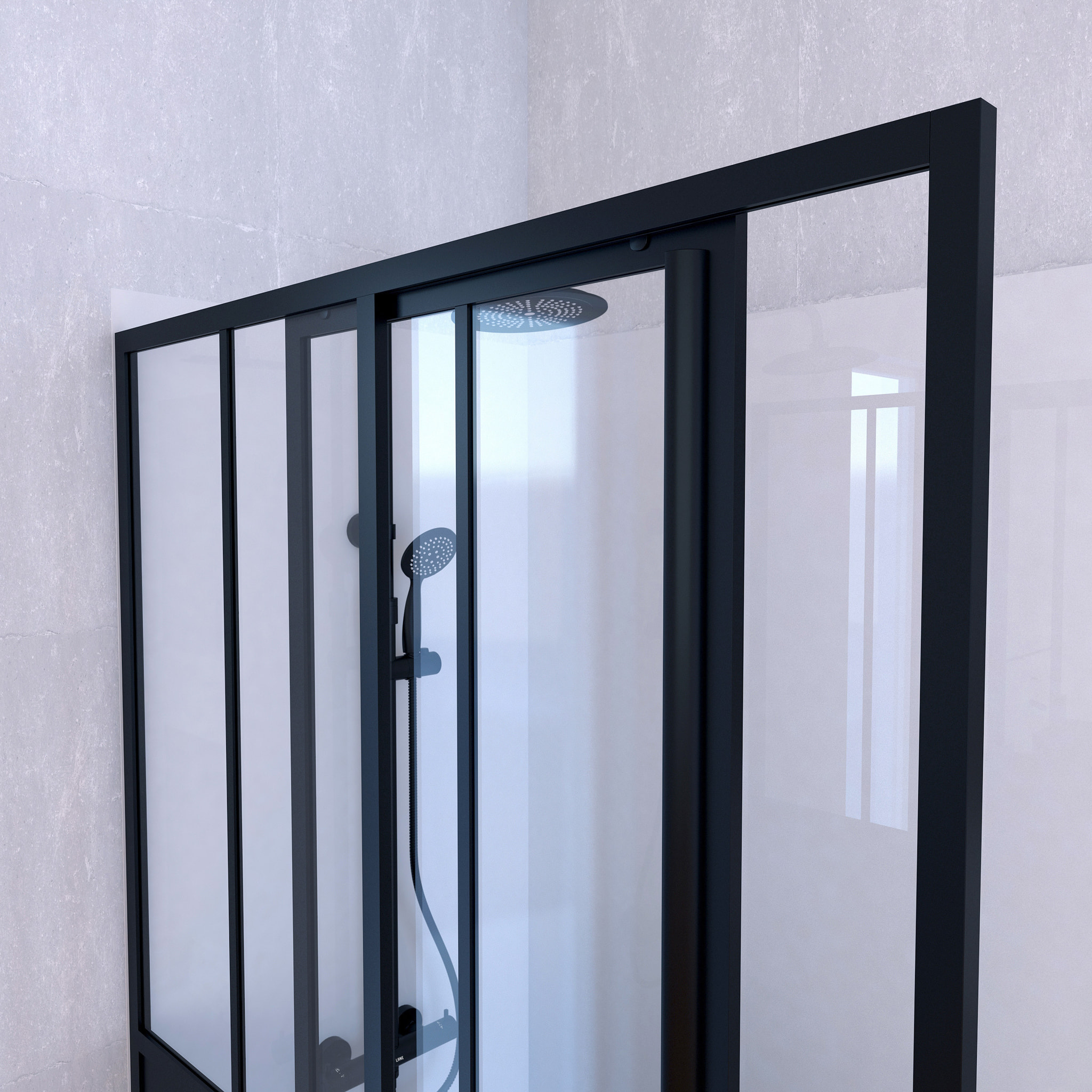 Pack Porte Coulissante Noir Mat + Receveur Blanc 120x80x204 cm et Colonne de Douche Thermostatique