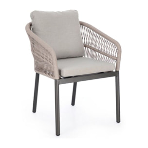Set di 4 poltroncine GALDANA in alluminio antracite con intreccio in corda beige, con braccioli