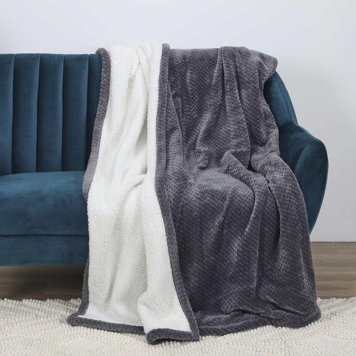 Plaid - HOME DECO FACTORY - Nid Abeille - Sherpa - Gris - 180 x 220 cm