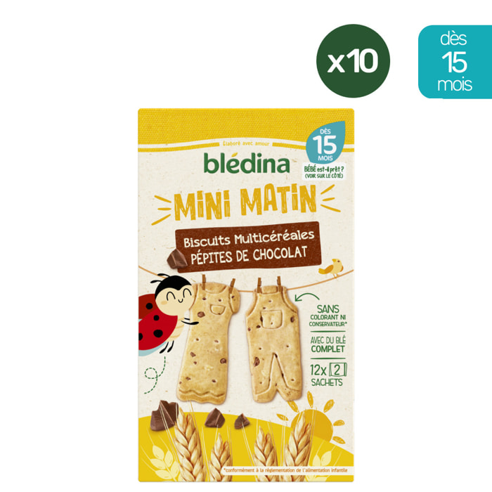 10x24 Biscuits Mini Matin Multicéréales Pépites de Chocolat - Bledina - Dès 15 mois