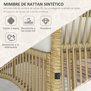Conjunto Jardín Exterior de Ratán, Muebles Jardín Exterior para 4 Piezas, Muebles Terraza con 1 Sofá de 2 Plazas, 2 Sillones, Cojines y 1 Mesa de Tablero de Vidrio, para Patio Natural