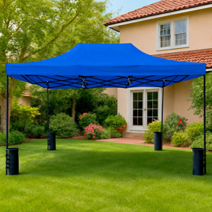 Gazebo Professionale 3x4.5 M Richiudibile Automatico In Acciaio E Telo Oxford 1200D PVC Impermeabile Anti UV Struttura a Fisarmonica con Sacche Blu