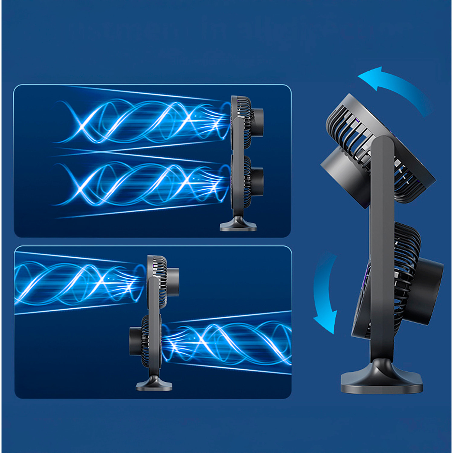 Ventilador doble de sobremesa con 5 velocidades y 3 intensidades de luz.