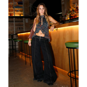 Pantalón vaquero ancho de tiro medio de mujer
