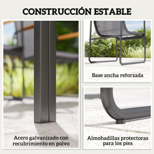 Conjunto de Mesa y Sillas Jardín de 7 Piezas, Muebles Jardín Exterior con Mesa de Vidrio Templado, 6 Sillas Transpirables Decorativas, Marco de Acero Resistente a la Intemperie, Gris