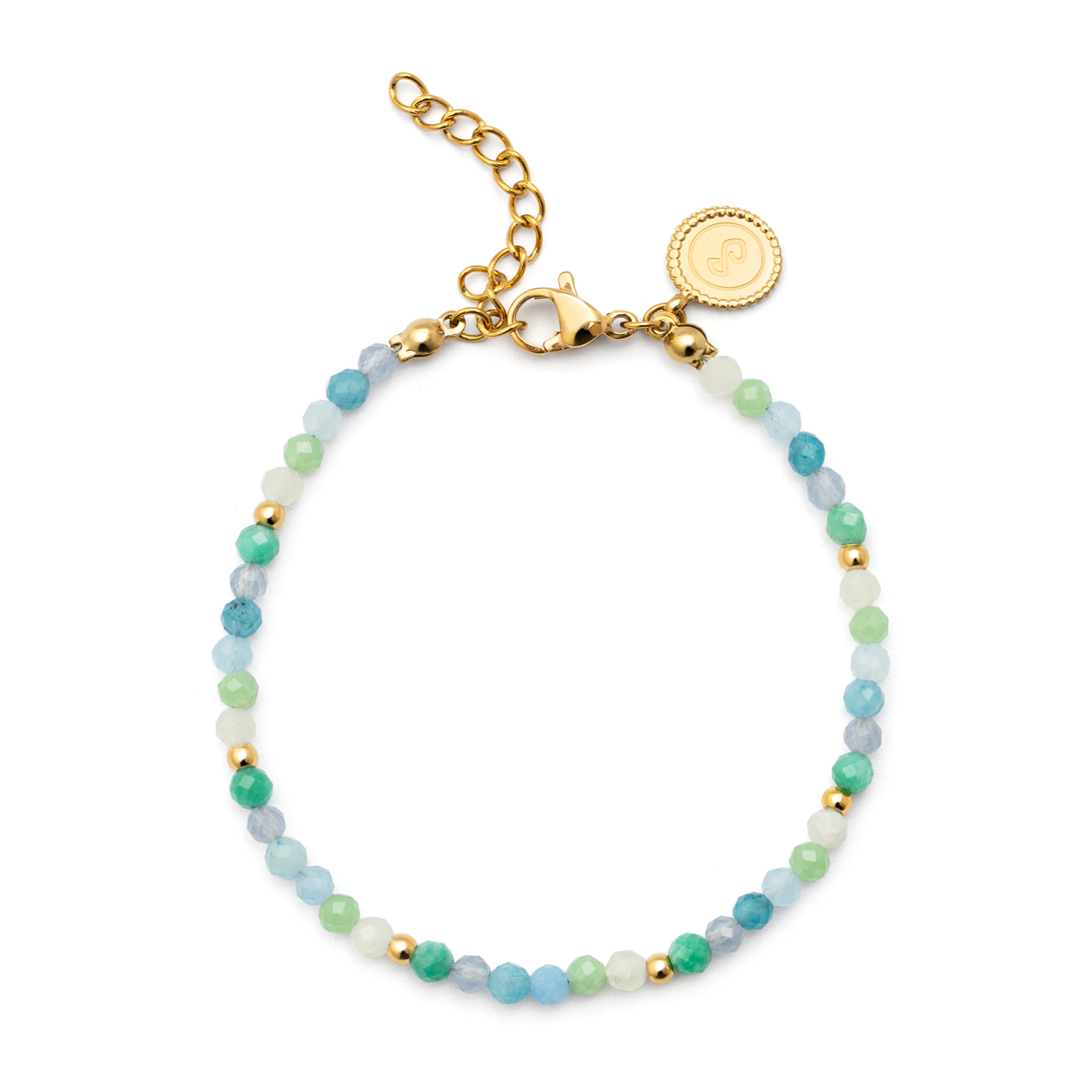 Pulsera Crystal Blue Acero Baño Oro