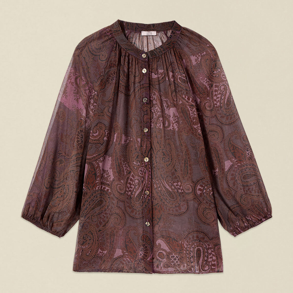 Oltre - Camicia in georgette fantasia - Marrone