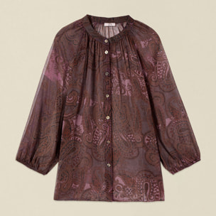 Oltre - Camicia in georgette fantasia - Marrone