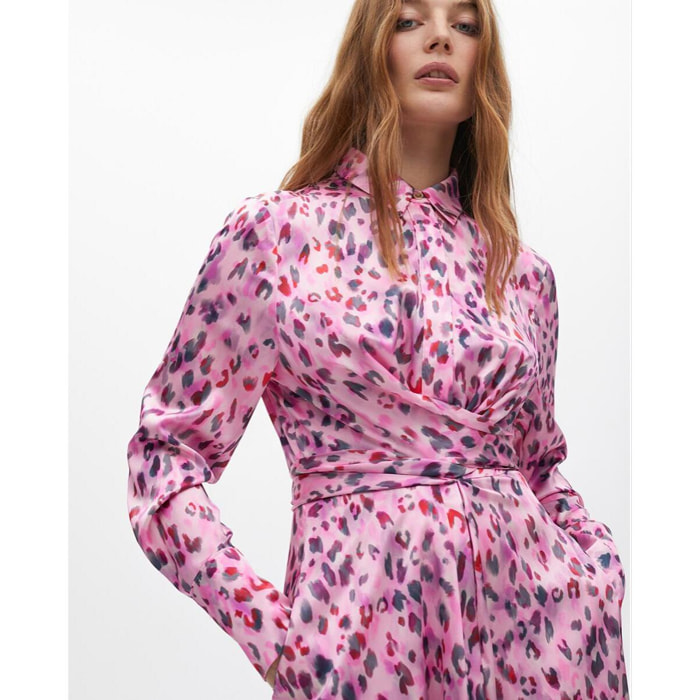 Vestito Camicia Midi con Stampa Animalier