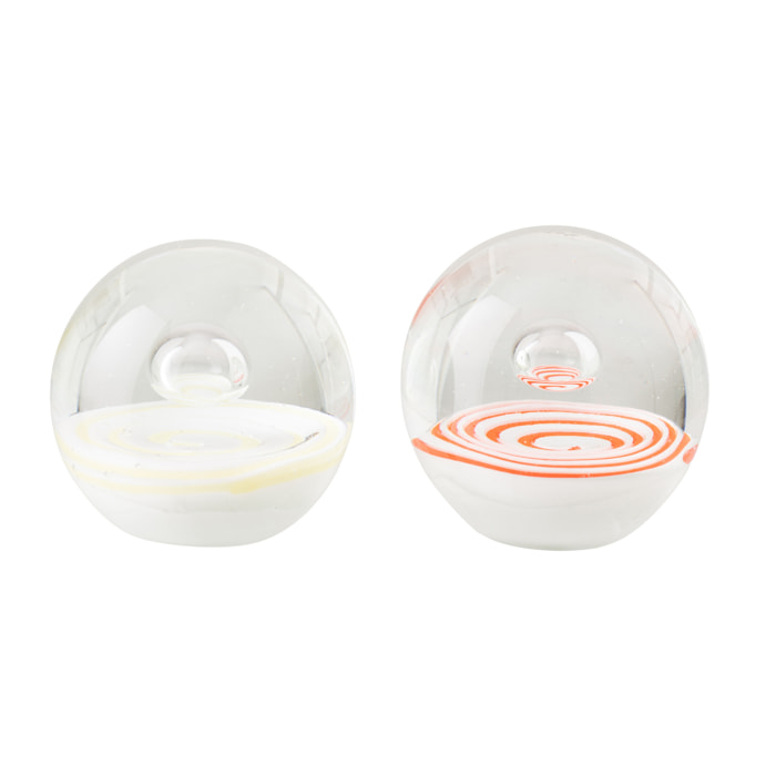 J-Line Presse-papier Balle - verre - orange/jaune - 2 pièces