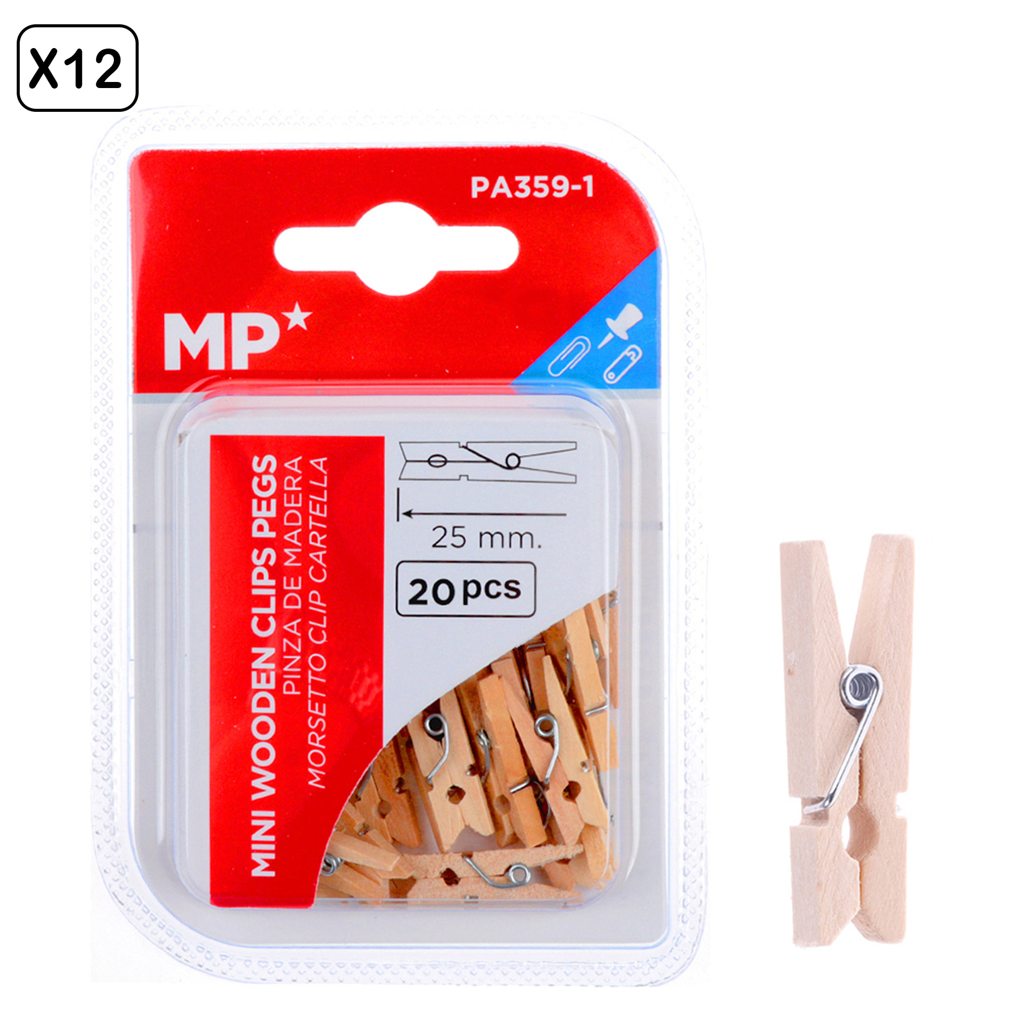 12 packs de PINZA MADERA 25 mm 20 Uds.