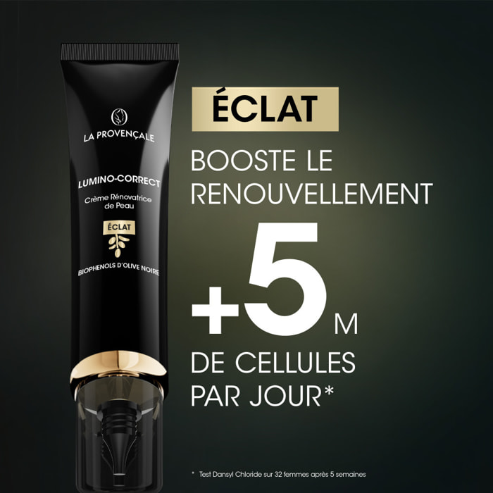 La Provençale Lumino-Correct - Crème Rénovatrice de Peau booster d'Eclat – Biophénols d'Olive noire - Tous types de peaux - 40ml