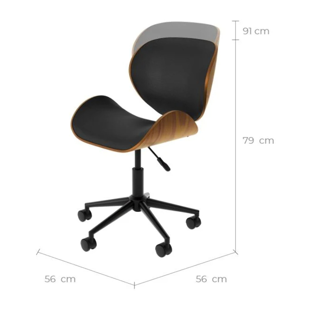 Chaise de bureau pivotante en cuir synthétique noir 79-91cm - Baudoin