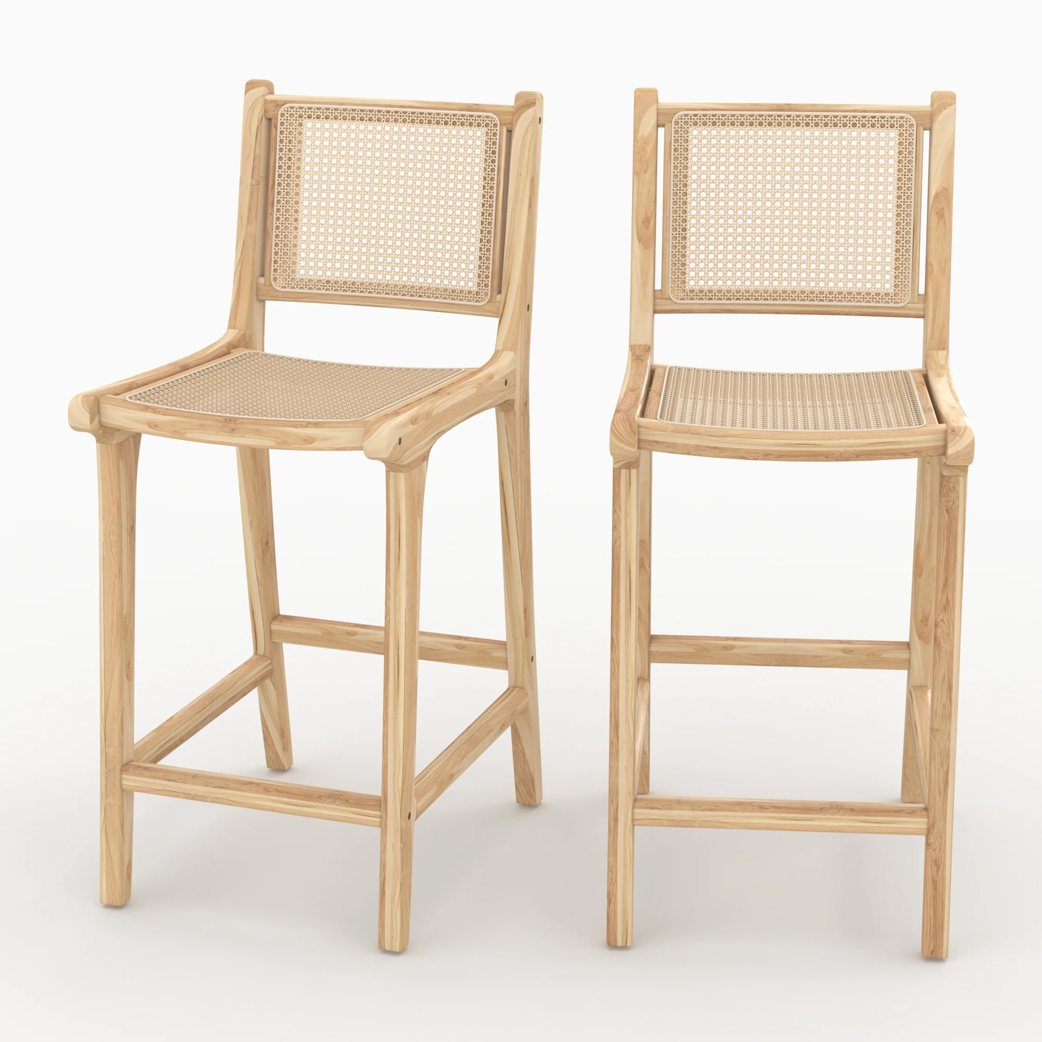 Lot de 2 chaises pour îlot central en teck et cannage rotin 66,5 cm - Kyla