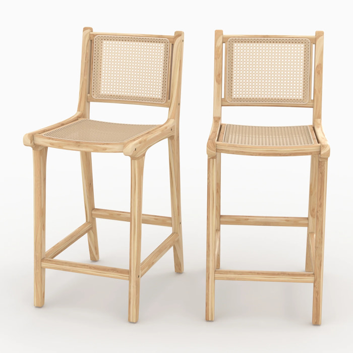 Lot de 2 chaises pour îlot central en teck et cannage rotin 66,5 cm - Kyla