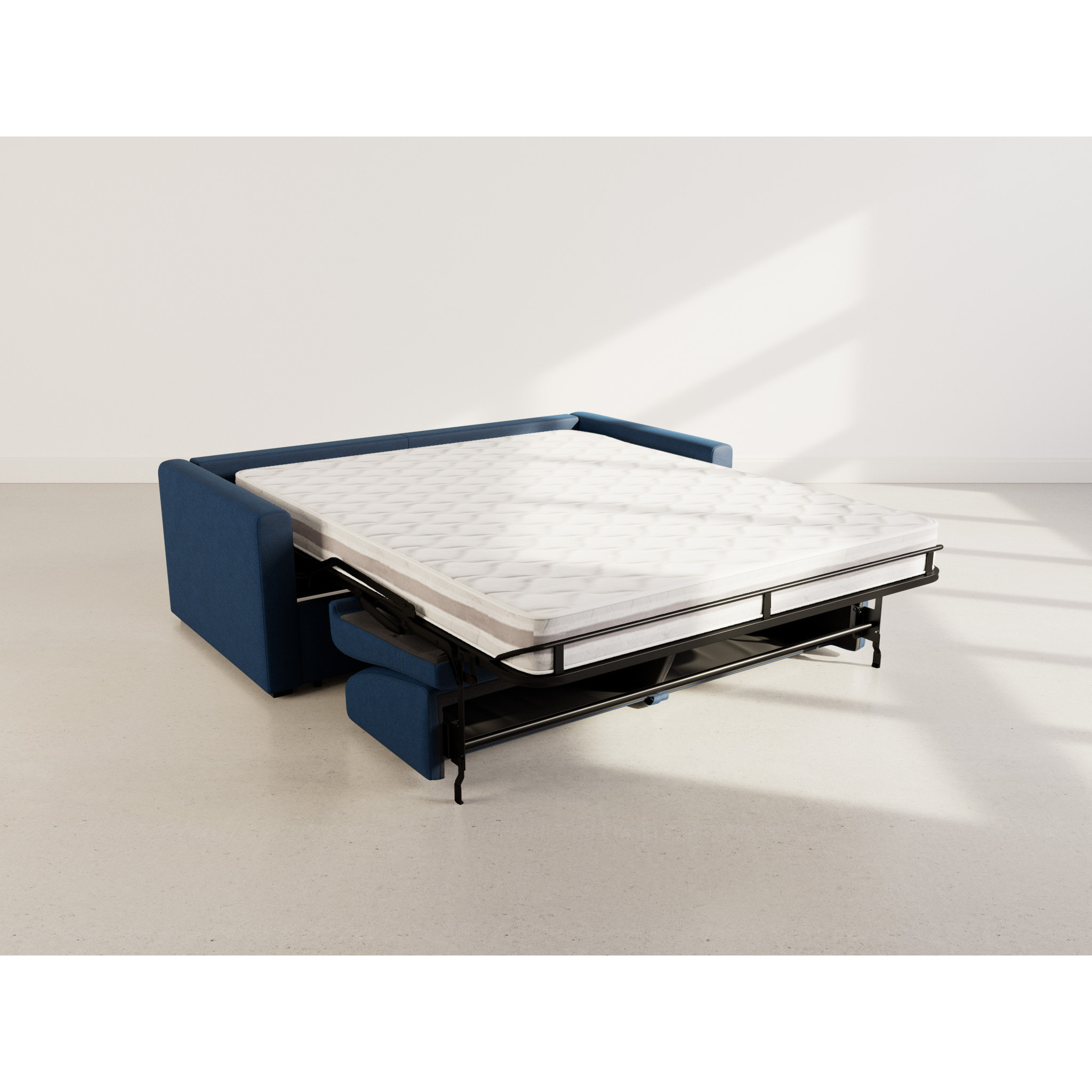 Julia - canapé lit 3 places convertible express couchage quotidien 140 cm matelas 18 cm en tissu - Bleu marine