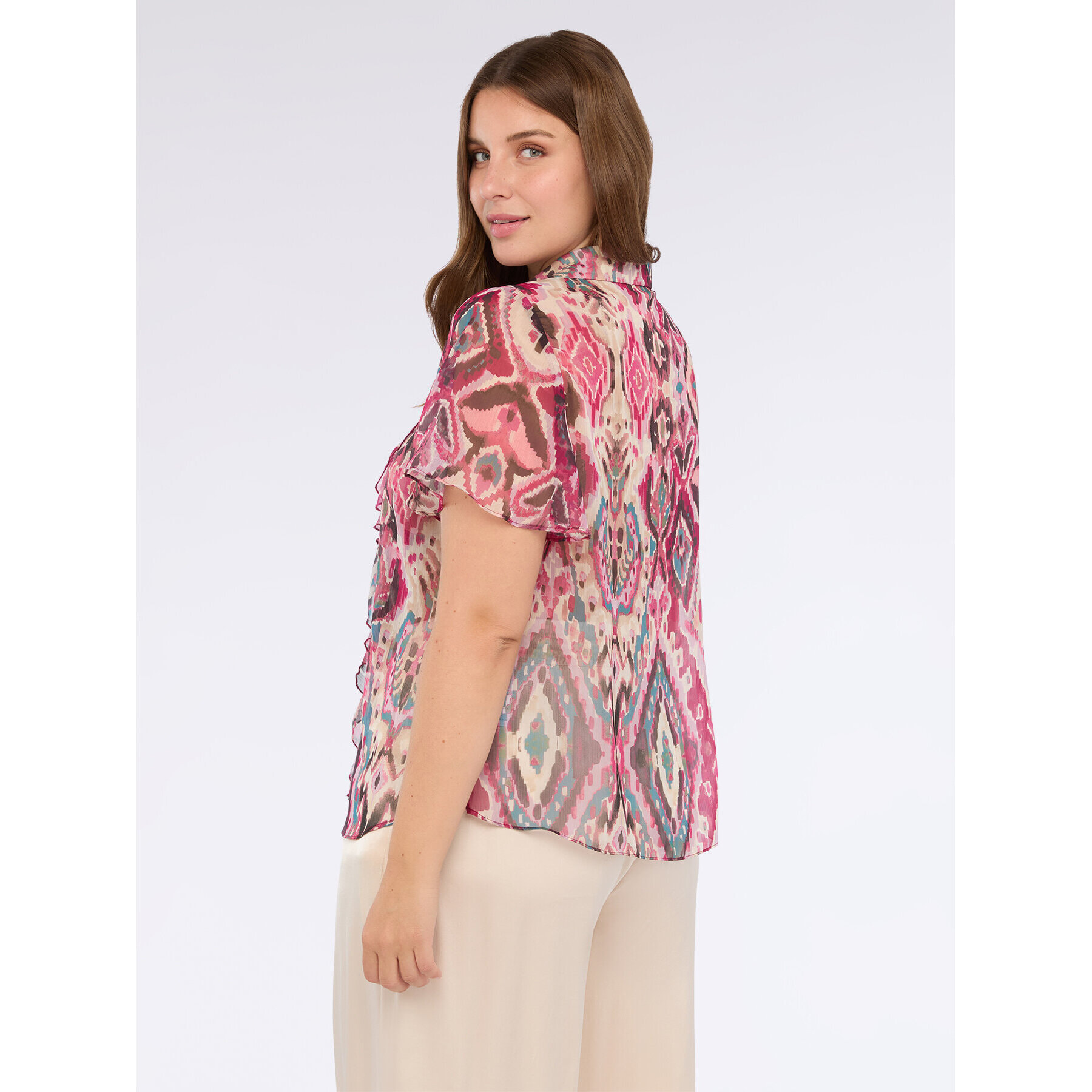 Fiorella Rubino - Blusa de gasa con estampado y volantes - Rosa