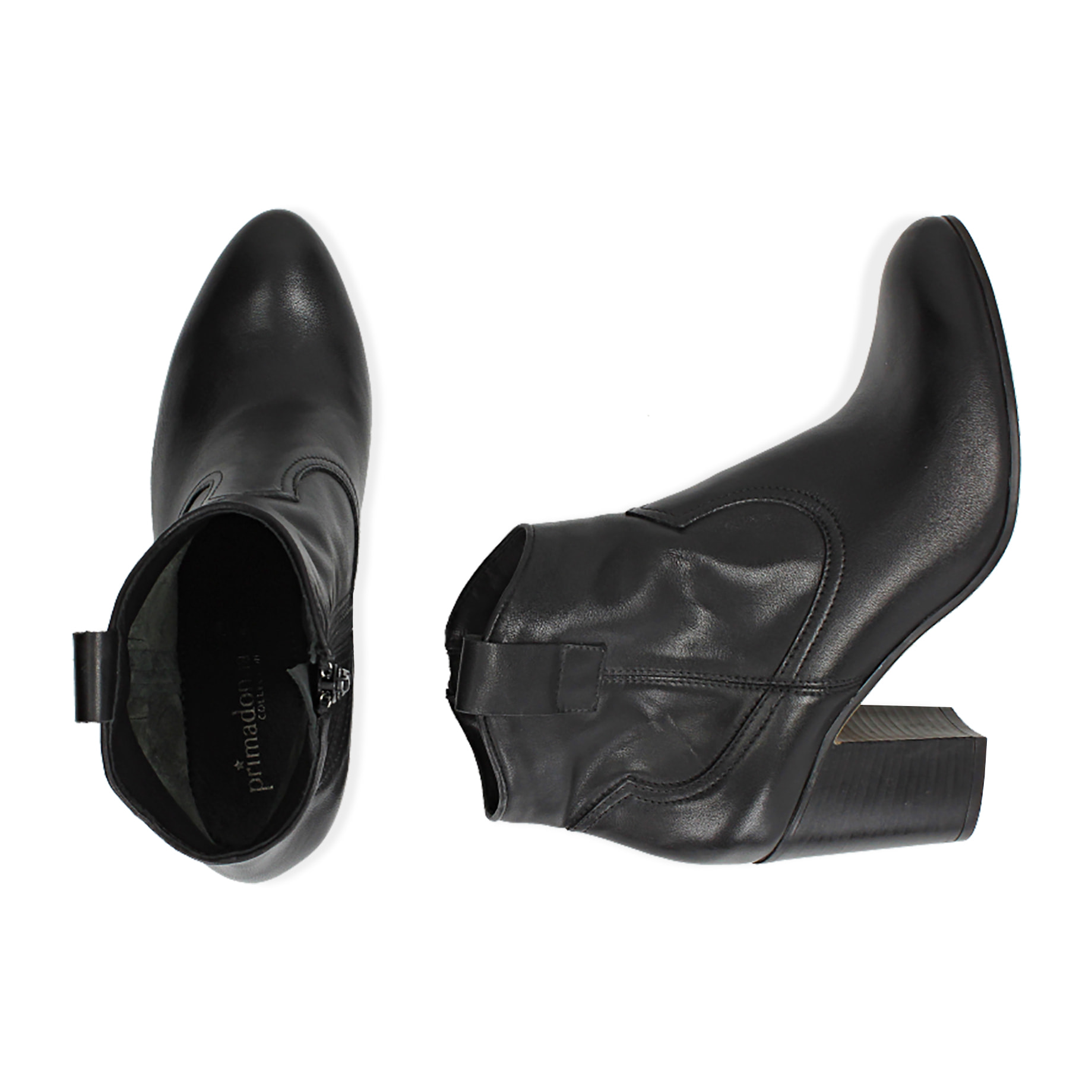 Botines de piel negra, tacón 7,50 cm