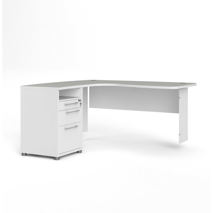 Scrivania Roslyn, Scrittoio multiuso, Tavolo per ufficio porta PC, Piano di lavoro, 159x150 h75 cm, Bianco