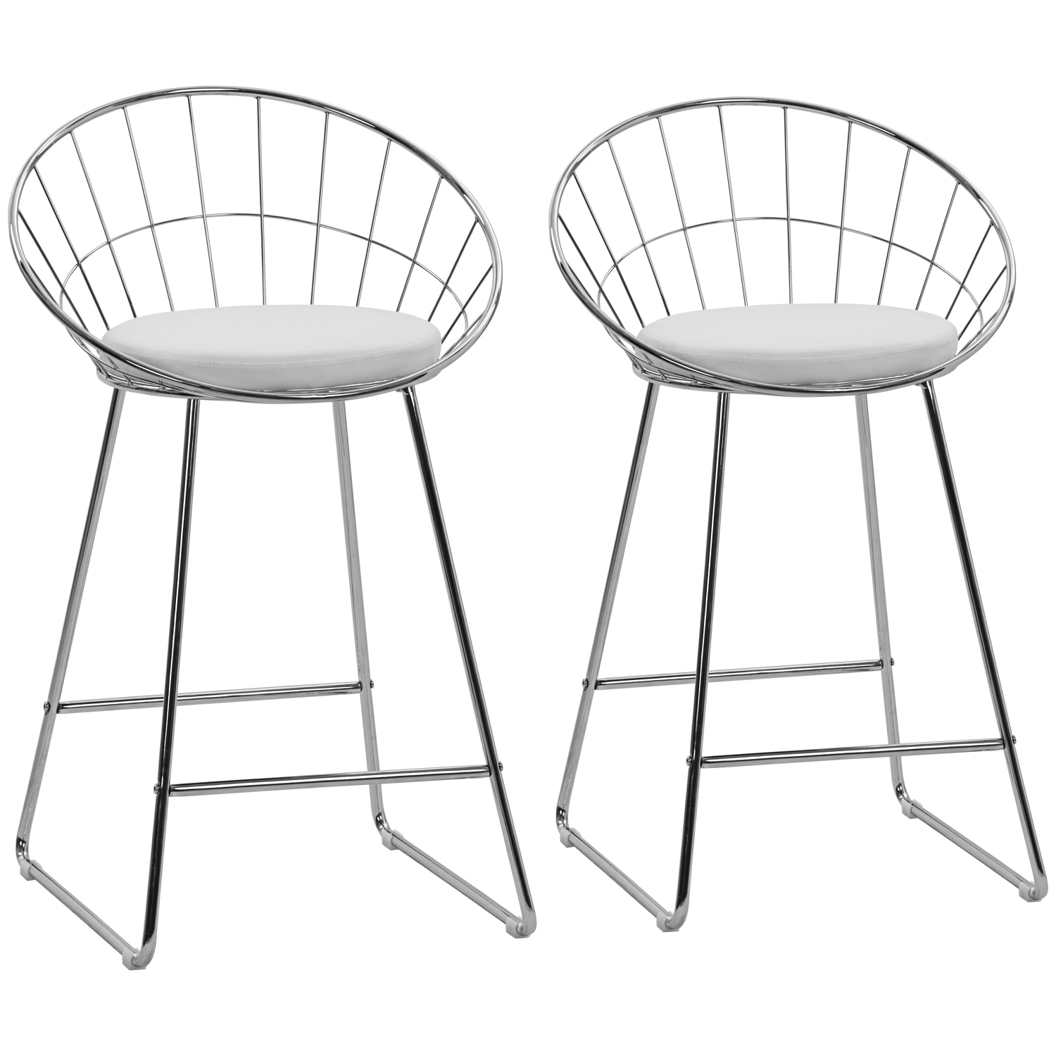 Lot de 2 tabourets de bar 65cm en métal chromé et coussin blanc ALEX