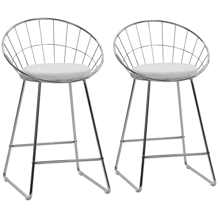 Lot de 2 tabourets de bar 65cm en métal chromé et coussin blanc ALEX
