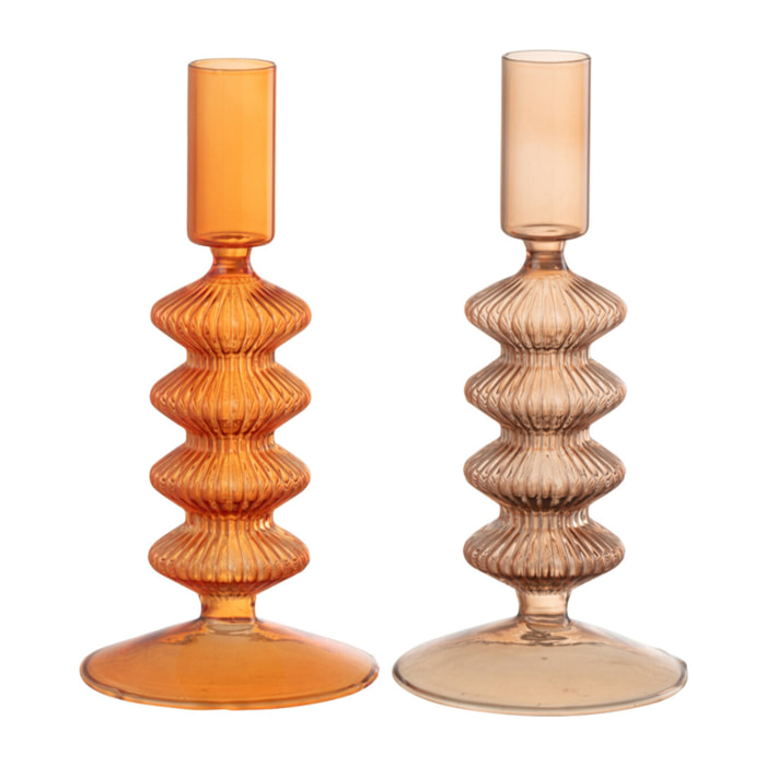 J-Line photophore Strie - verre - orange - 2 pcs