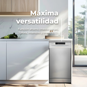 Lavavajillas EVVO D1X Slim (45 cm), 9 Cubiertos, 5 Programas, inox, Ancho 450 mm