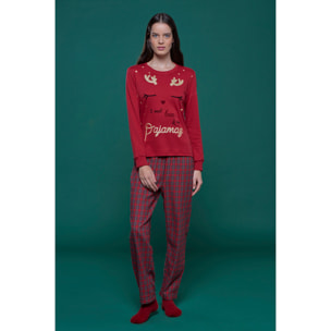 Pigiama donna top caldo cotone e pantaloni flanella renna Noidinotte