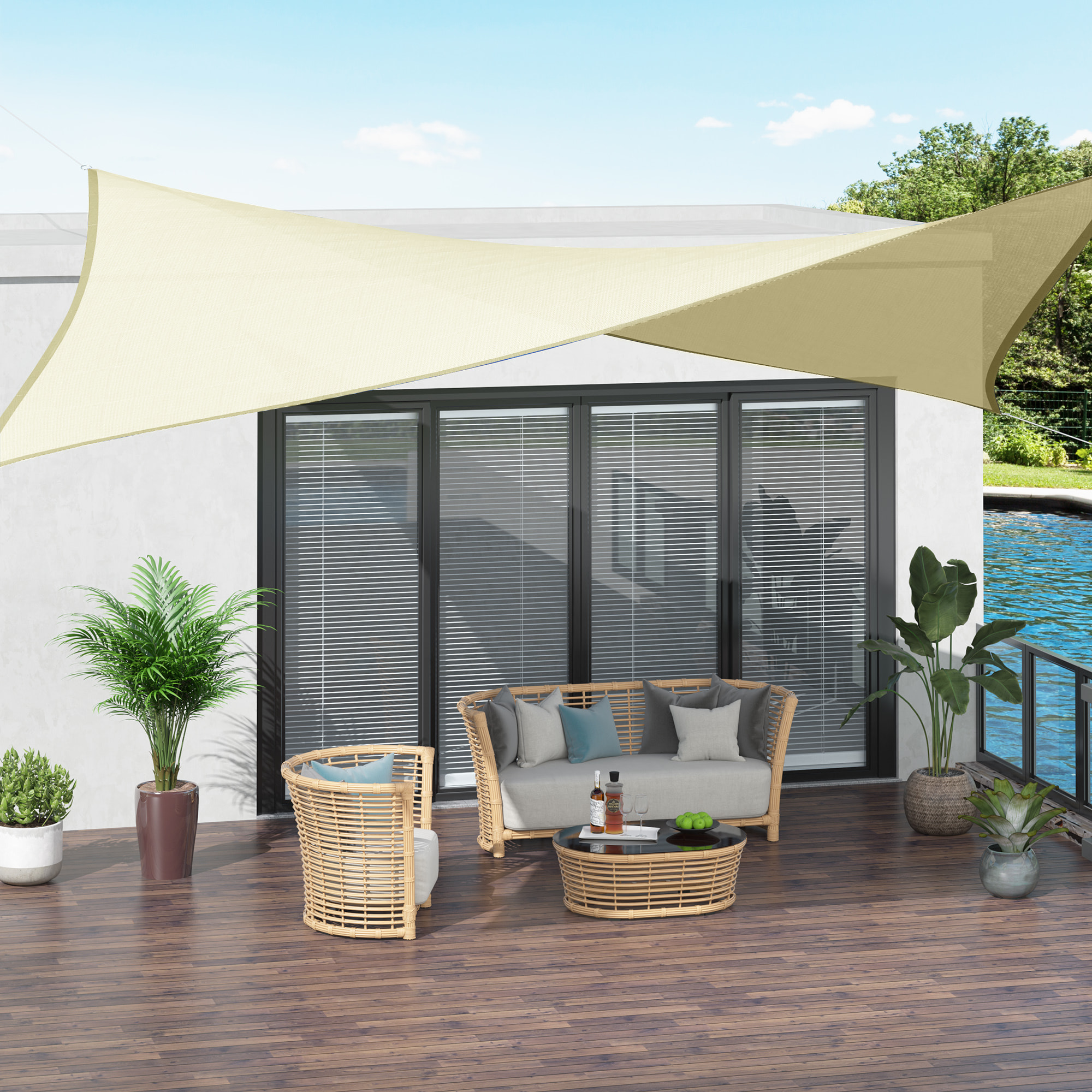 Voile d'ombrage rectangulaire 3 x 4 m polyéthylène haute densité résistant aux UV coloris crème